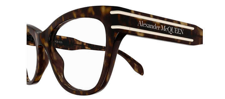 Alexander McQueen AM 0401O 002 Cat-Eye Plastic Havana Eyeglasses with Logo Stamped Demo Lenses