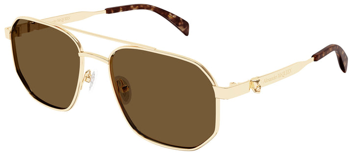 Alexander McQueen AM 0458S 002 Pilot Metal Gold Sunglasses with Brown Lens