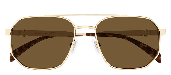 Alexander McQueen AM 0458S 002 Pilot Metal Gold Sunglasses with Brown Lens