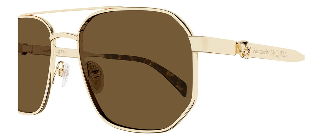 Alexander McQueen AM 0458S 002 Pilot Metal Gold Sunglasses with Brown Lens