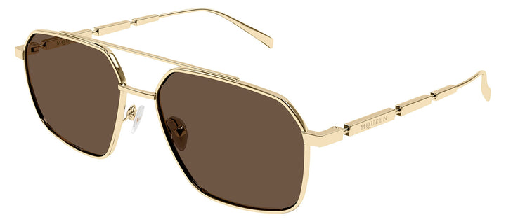 Alexander McQueen AM 0477S 002 Pilot Metal Gold Sunglasses with Brown Lens