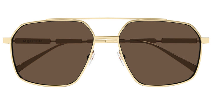 Alexander McQueen AM 0477S 002 Pilot Metal Gold Sunglasses with Brown Lens
