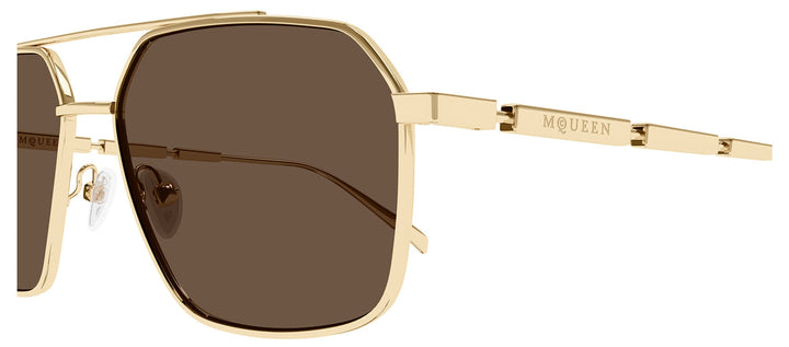 Alexander McQueen AM 0477S 002 Pilot Metal Gold Sunglasses with Brown Lens