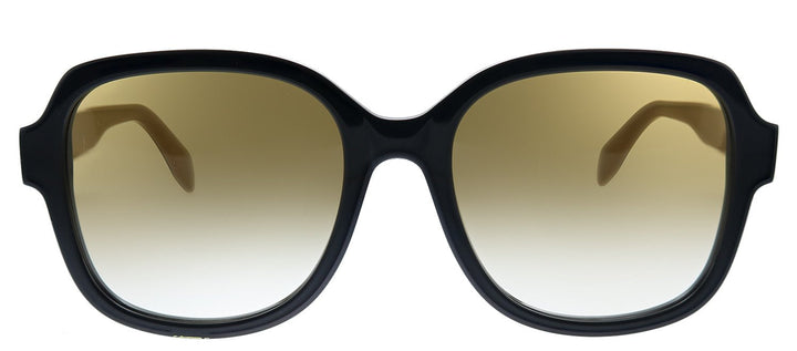 Alexander McQueen  AM 300S 004 Square Acetate Black Sunglasses with Yellow Gradient Lens