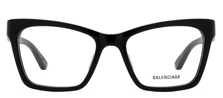 Balenciaga BB 0210O 001 Square Plastic Black Eyeglasses with Logo Stamped Demo Lenses Lens