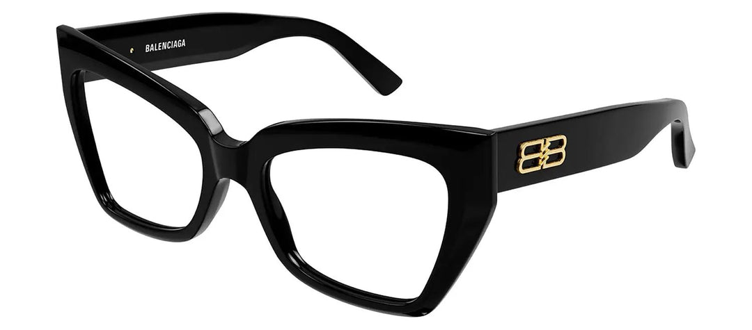 Balenciaga EVERYDAY BB 0275O 001 Cat-Eye Plastic Black Eyeglasses with Logo Stamped Demo Lenses