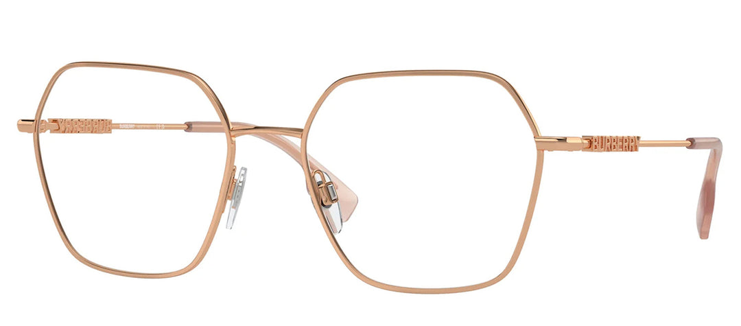 Burberry BE 1381 1337 Irregular Metal Gold Eyeglasses with Logo Stamped Demo Lenses