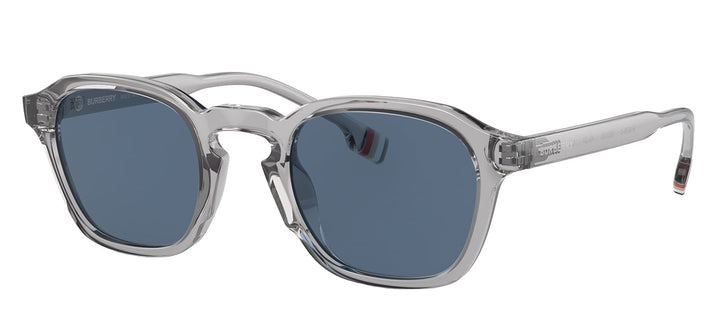 Burberry BE 4378U 382580 Irregular Plastic Gray Sunglasses with Dark Blue Lens