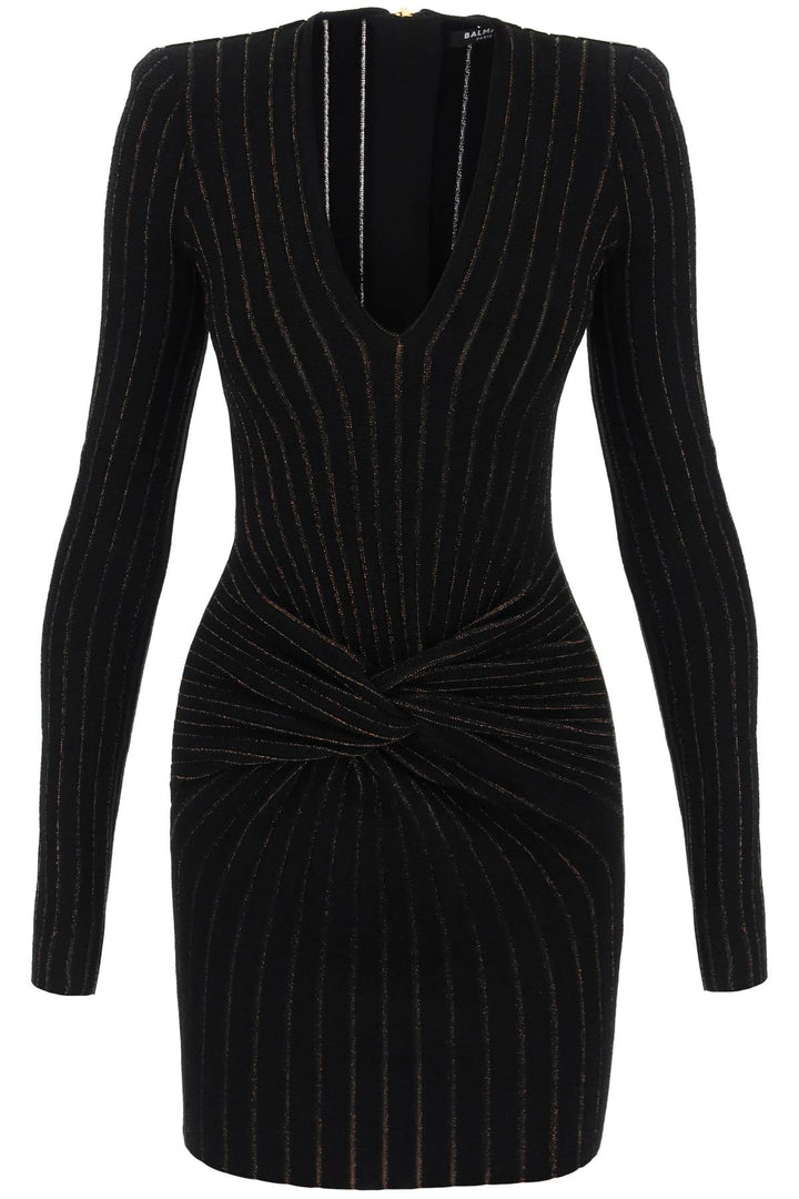 Balmain Knitted Mini Dress With Lurex Stripes