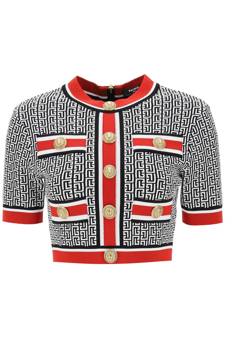 Balmain Cropped Top In Monogram Knit