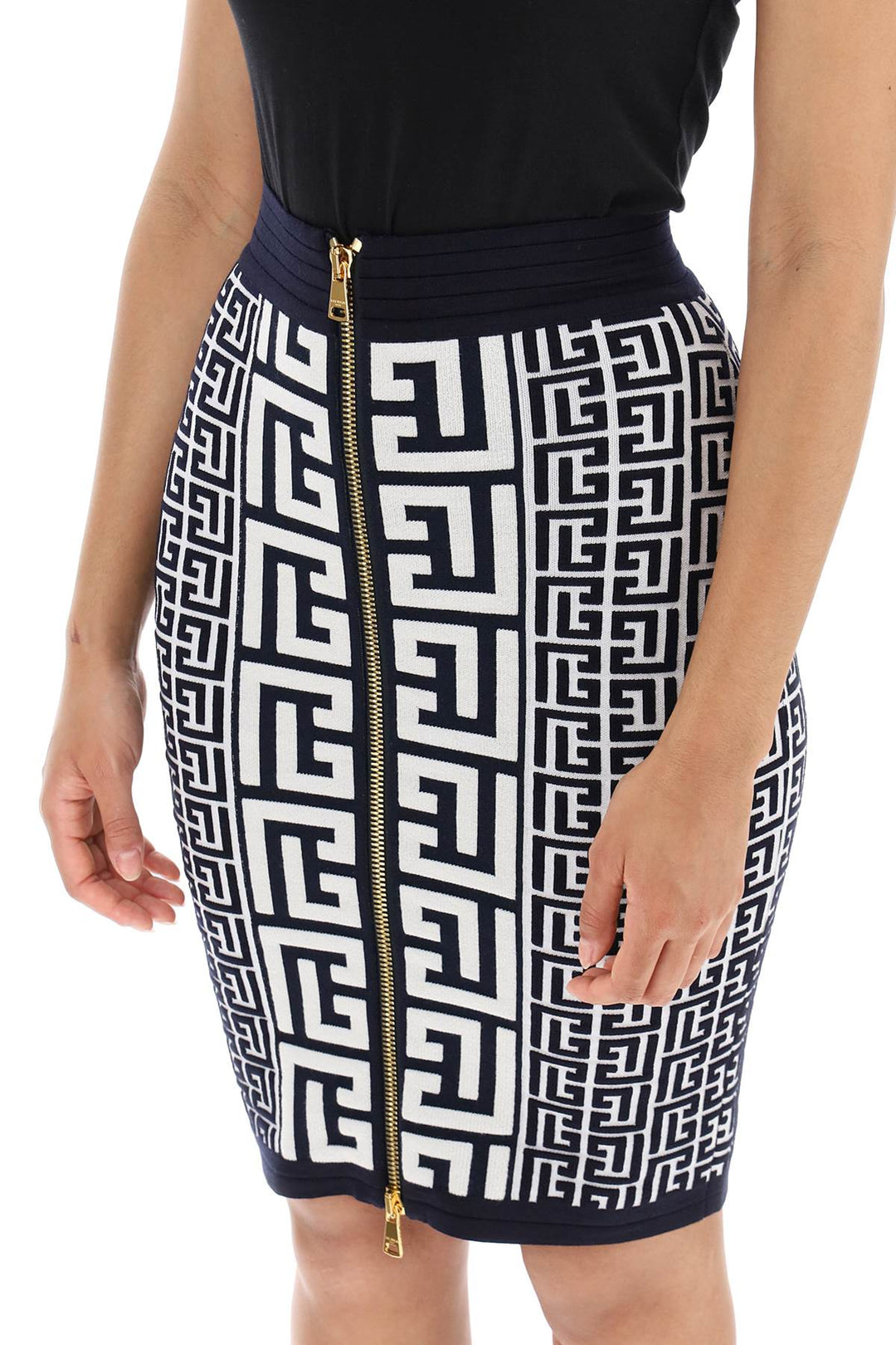 Balmain Pencil Skirt In Monogram Knit