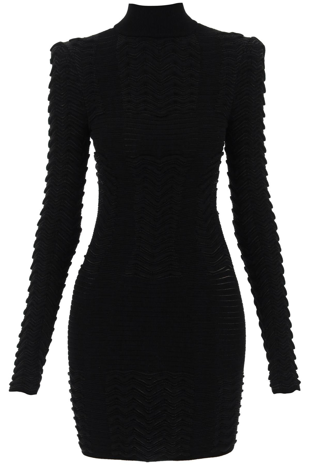 Balmain Turtleneck Mini Dress In Texturized Knit