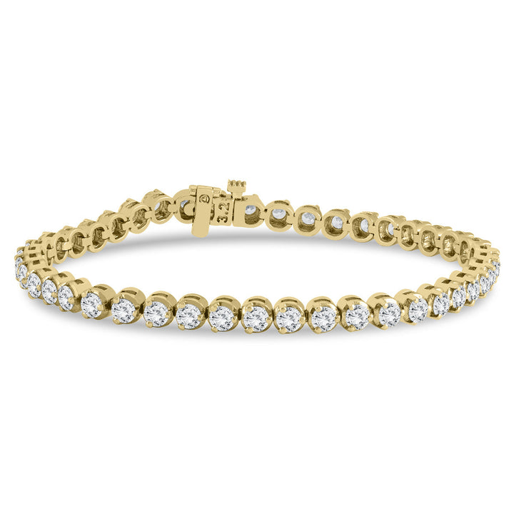 Ags Certified 5 Carat Tw Three Prong Diamond Tennis Bracelet In 14K Yellow Gold (J-K Color, I2-I3 Clarity)