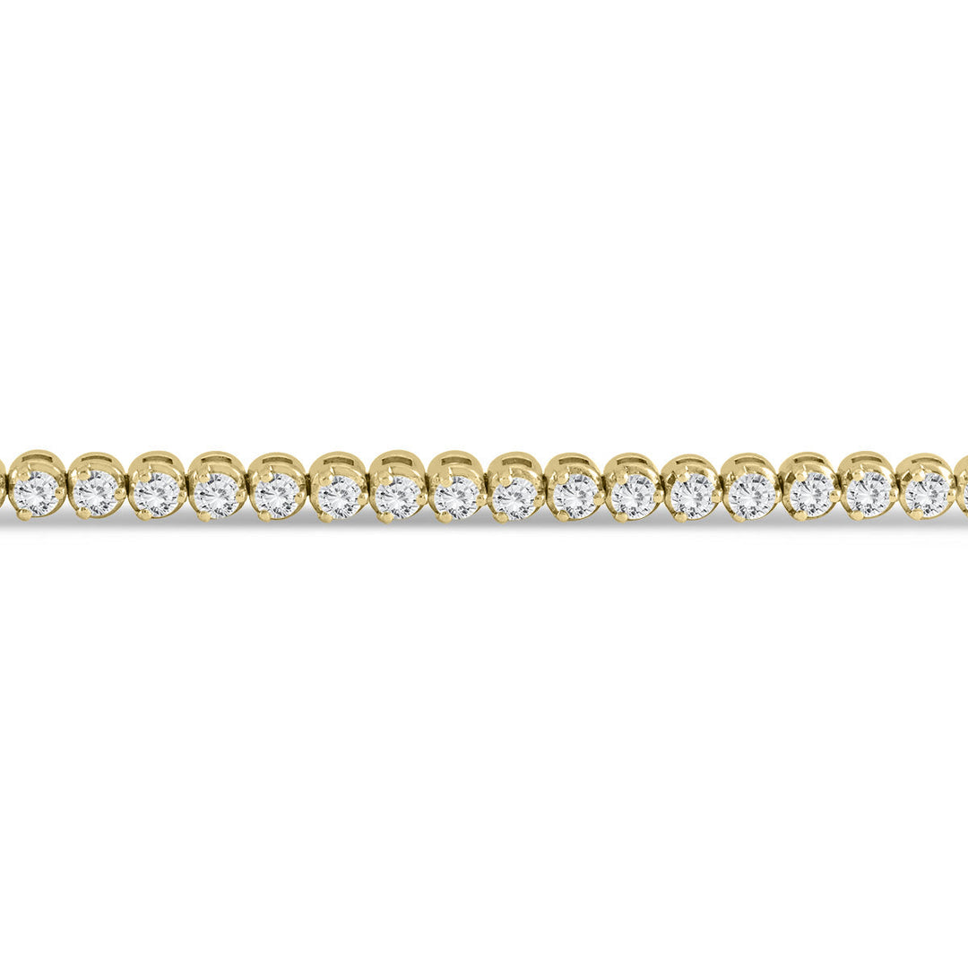 Ags Certified 5 Carat Tw Three Prong Diamond Tennis Bracelet In 14K Yellow Gold (J-K Color, I2-I3 Clarity)