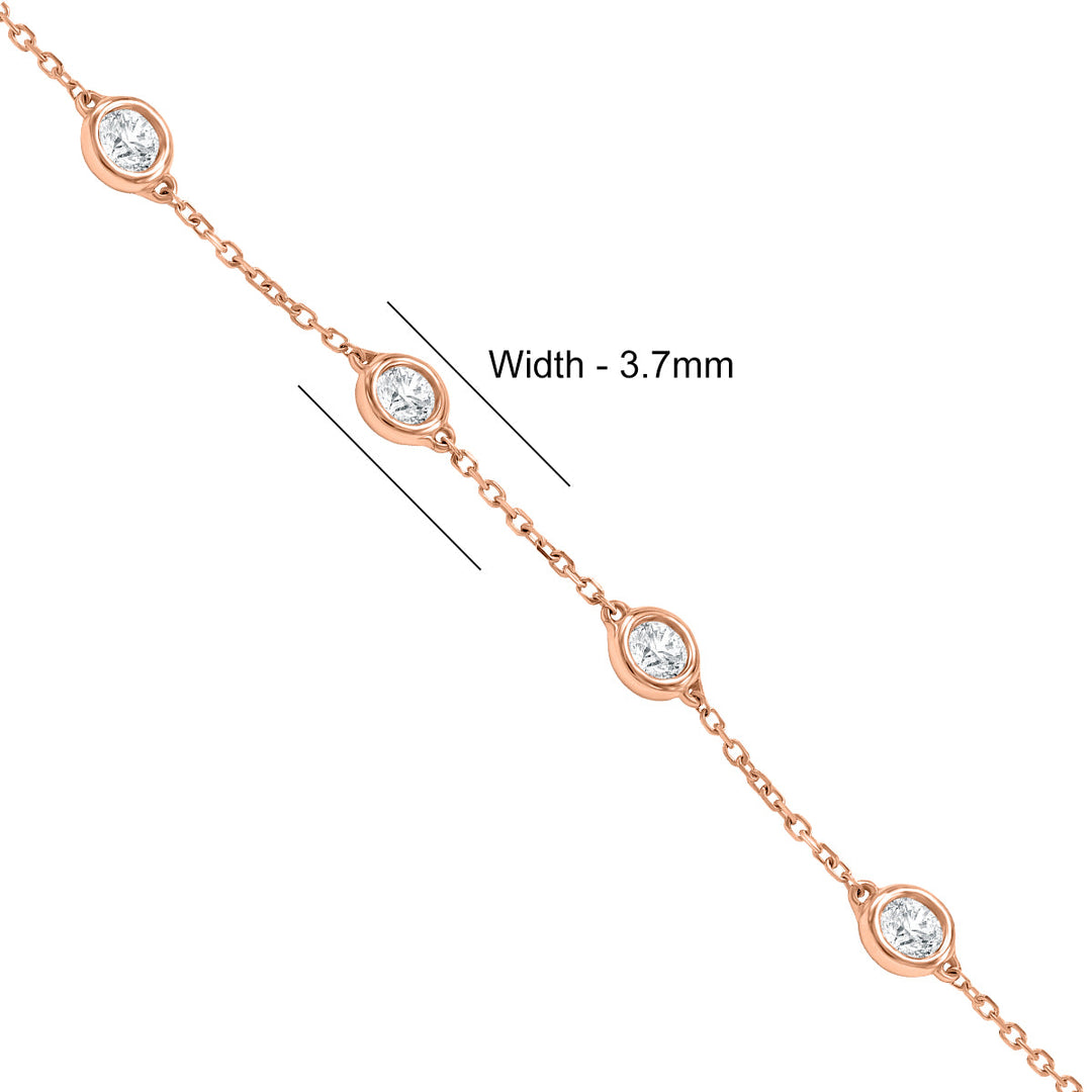 3/4 Carat Tw Bezel Set Genuine Diamond Station Bracelet In 14K Rose Gold