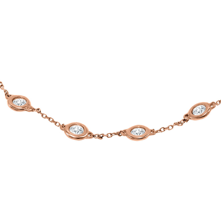 1 Carat Tw Bezel Set Genuine Diamond Station Bracelet In 14K Rose Gold