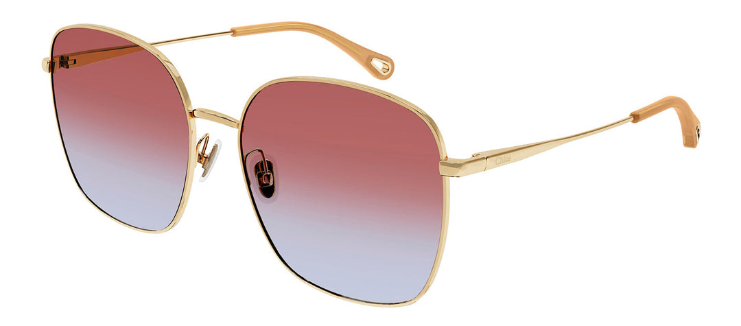 Chloe CH 0076S 005 Square Metal Gold Sunglasses with Red Gradient Lens