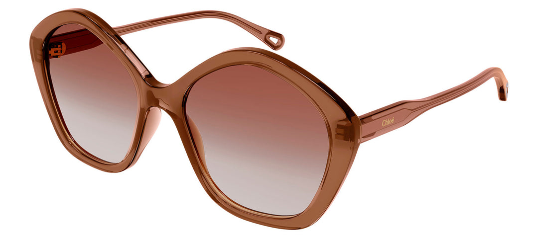 Chloe CH 0082S 002 Geometric Plastic Brown Sunglasses with Orange Gradient Lens