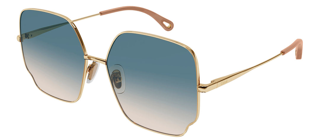 Chloe CH 0092S 003 Square Metal Gold Sunglasses with Green Gradient Lens