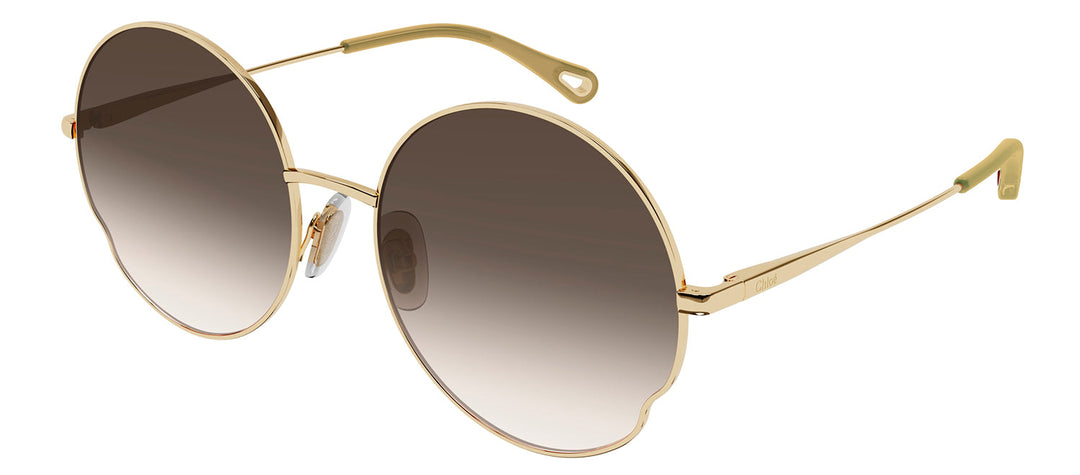 Chloe CH 0095S 005 Round Metal Gold Sunglasses with Brown Gradient Lens