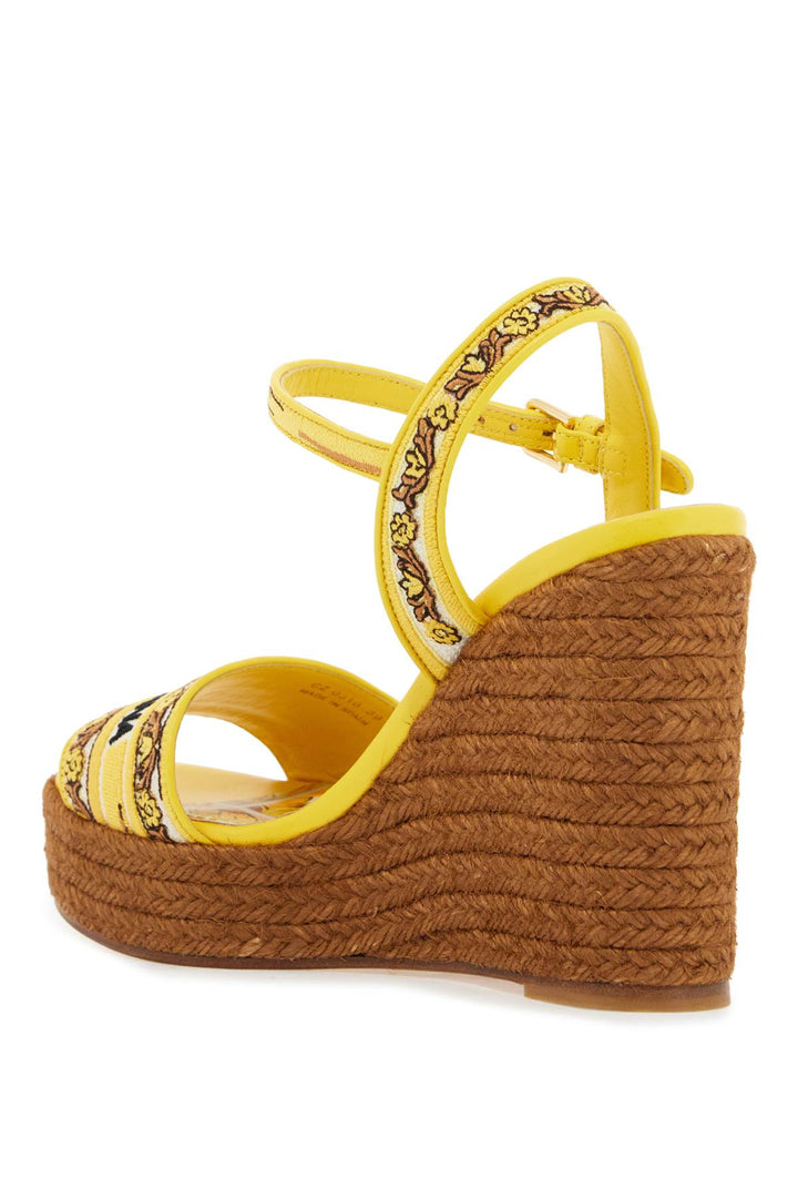 Dolce & Gabbana Maiolica Embroidered Wedge Sandals