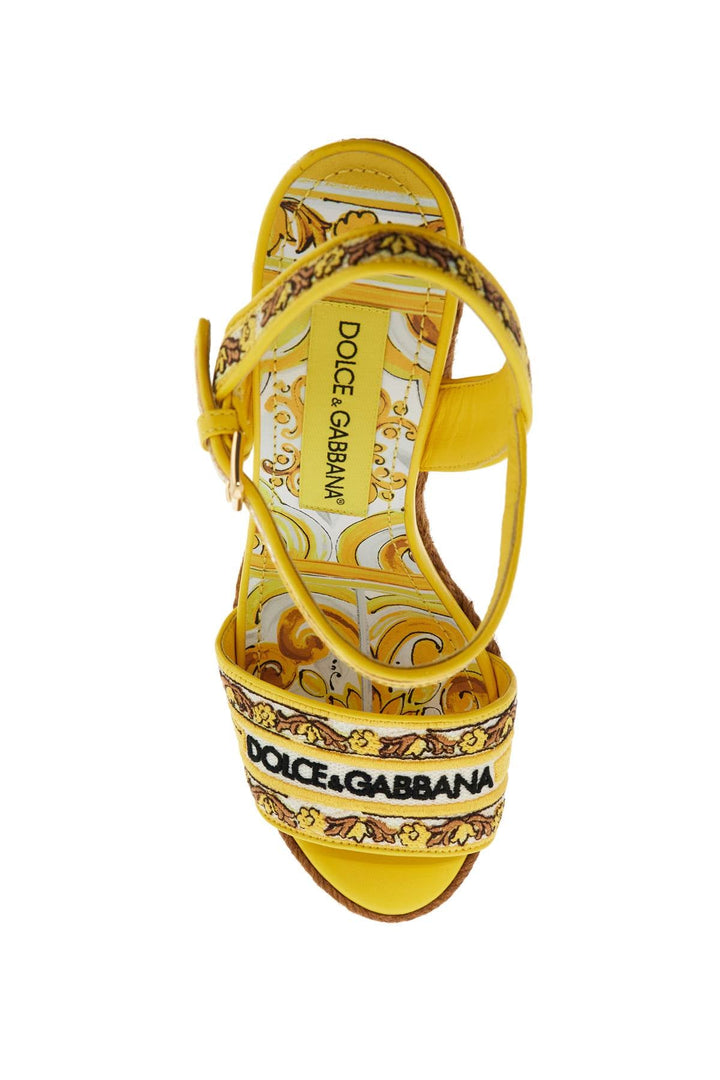 Dolce & Gabbana Maiolica Embroidered Wedge Sandals