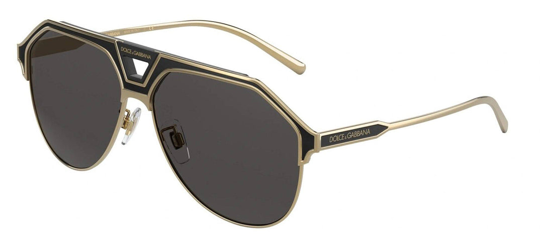 DOLCE & GABBANA DG 2257 133487 Pilot Gold/Matte Black Metal Sunglasses with Dark Grey Lens