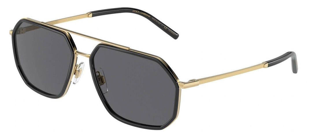 DOLCE & GABBANA DG 2285 02/81 Pilot Gold/Black Metal Sunglasses with Polar Grey Lens