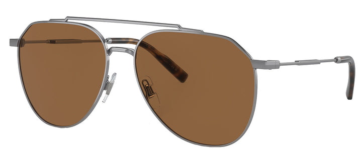 Dolce & Gabbana DG 2296 04/73 Aviator Steel Gunmetal Sunglasses with Brown Lens