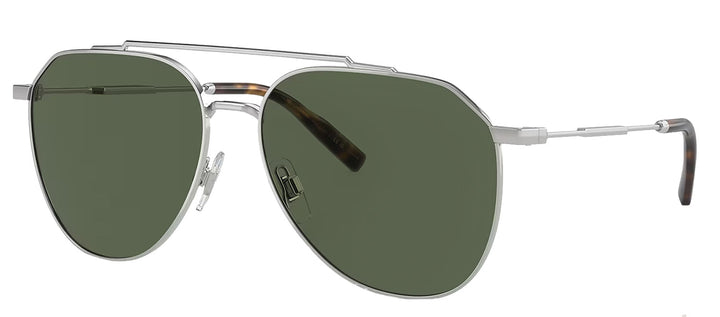 Dolce & Gabbana DG 2296 05/9A Aviator Metal Silver Sunglasses with Green Polarized Lens