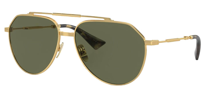 DOLCE & GABBANA DG 2302 02/58 Pilot Gold Metal Sunglasses with Polarized Green Lens