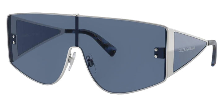 DOLCE & GABBANA DG 2305 05/80 Rectangle Silver Metal Sunglasses with Dark Blue Lens