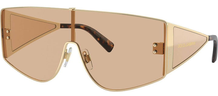 DOLCE & GABBANA DG 2305 13655A Rectangle Light Gold Metal Sunglasses with Light Brown Mirror Flash Gold Lens