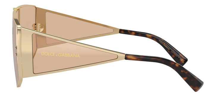 DOLCE & GABBANA DG 2305 13655A Rectangle Light Gold Metal Sunglasses with Light Brown Mirror Flash Gold Lens