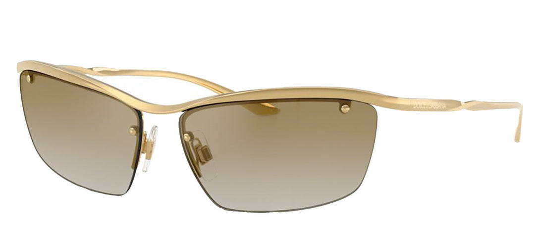 DOLCE & GABBANA DG 2307 02/6E Rectangle Gold Metal Sunglasses with Light Brown Mirror Gold Lens