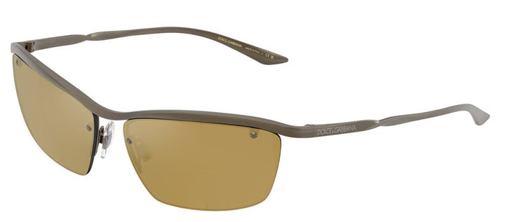 DOLCE & GABBANA DG 2307 13527I Rectangle Matte Bronze Metal Sunglasses with Brown Mirror Gold Lens
