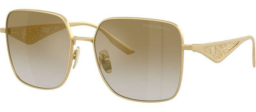 DOLCE & GABBANA DG 2310 12246E Square Matte Gold Metal Sunglasses with Grad Light Brown Mirror Gold Lens