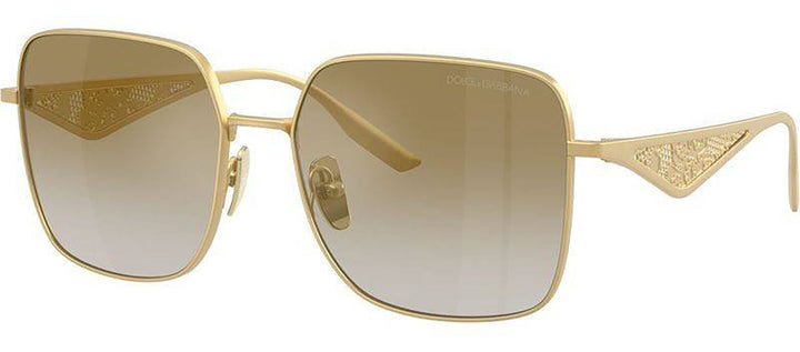 DOLCE & GABBANA DG 2310 12246E Square Matte Gold Metal Sunglasses with Grad Light Brown Mirror Gold Lens