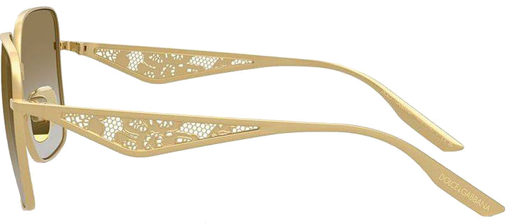 DOLCE & GABBANA DG 2310 12246E Square Matte Gold Metal Sunglasses with Grad Light Brown Mirror Gold Lens