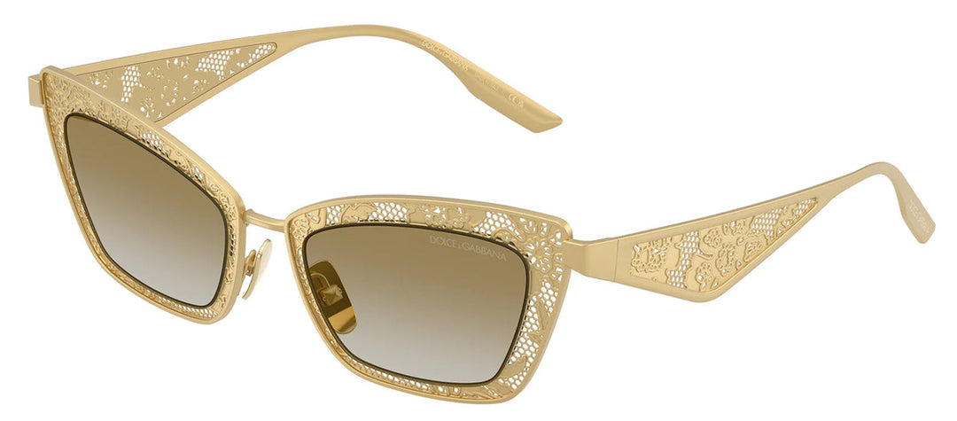 Dolce & Gabbana DG 2311 12246E Cat-Eye Metal Gold Sunglasses with Brown Gradient Lens