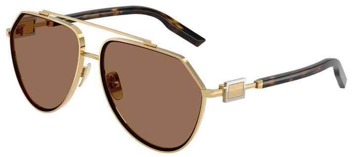 DOLCE & GABBANA DG 2315 02/73 Pilot Gold Metal Sunglasses with Dark Brown Lens