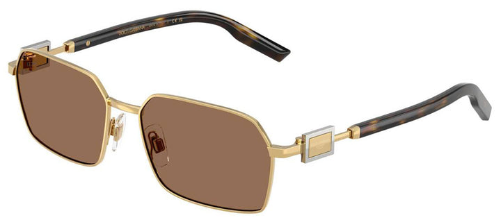 DOLCE & GABBANA DG 2316 02/73 Rectangle Gold Metal Sunglasses with Dark Brown Lens