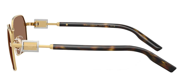 DOLCE & GABBANA DG 2316 02/73 Rectangle Gold Metal Sunglasses with Dark Brown Lens