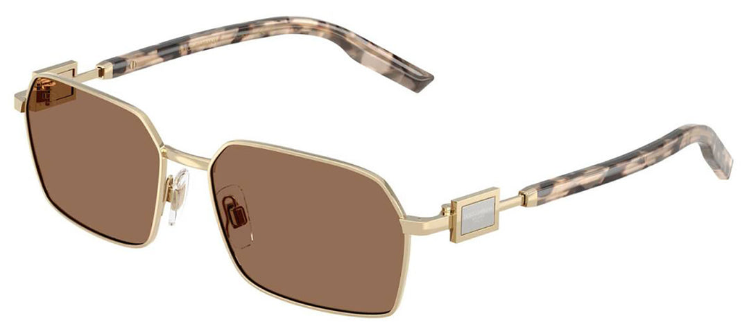 DOLCE & GABBANA DG 2316 488/73 Rectangle Pale Gold Metal Sunglasses with Dark Brown Lens