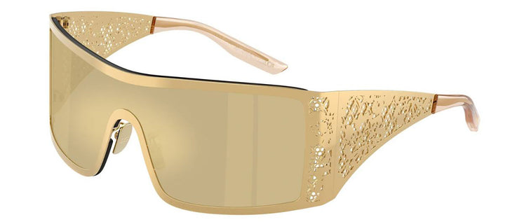 DOLCE & GABBANA DG 2317 02/7I Rectangle Gold Metal Sunglasses with Light Brown Mirror Gold Lens