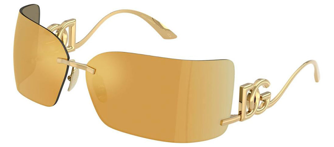 DOLCE & GABBANA DG 2319 02/5A Rectangle Gold Metal Sunglasses with Brown Mirror Gold Lens