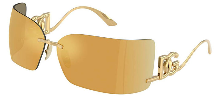 DOLCE & GABBANA DG 2319 02/5A Rectangle Gold Metal Sunglasses with Brown Mirror Gold Lens