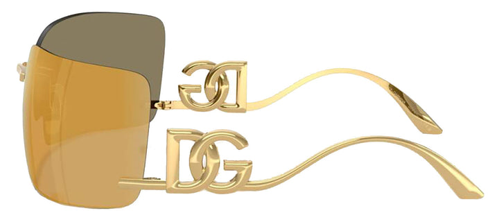 DOLCE & GABBANA DG 2319 02/5A Rectangle Gold Metal Sunglasses with Brown Mirror Gold Lens