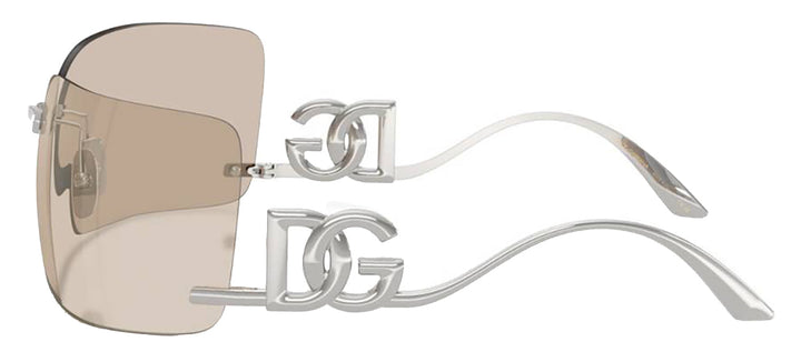 DOLCE & GABBANA DG 2319 05/6G Rectangle Silver Metal Sunglasses with Ivory Mirror Flash Lens