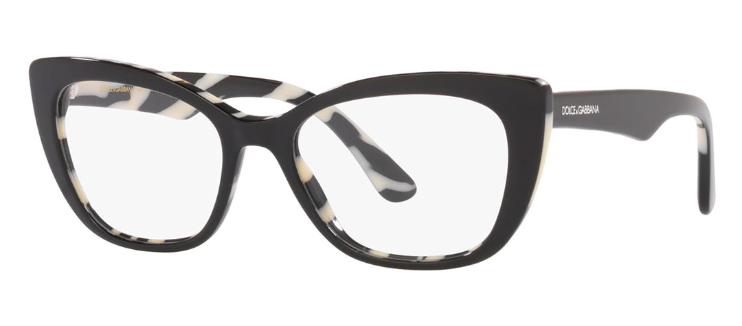 Dolce & Gabbana DG 3360 3372 Cat-Eye Plastic Black Eyeglasses with Logo Stamped Demo Lenses